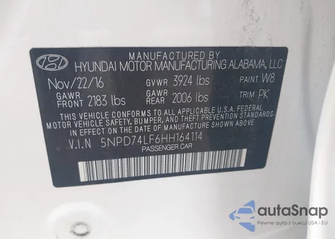 2017 Hyundai Elantra Se from USA, damaged, VIN 5NPD74LF6HH164114